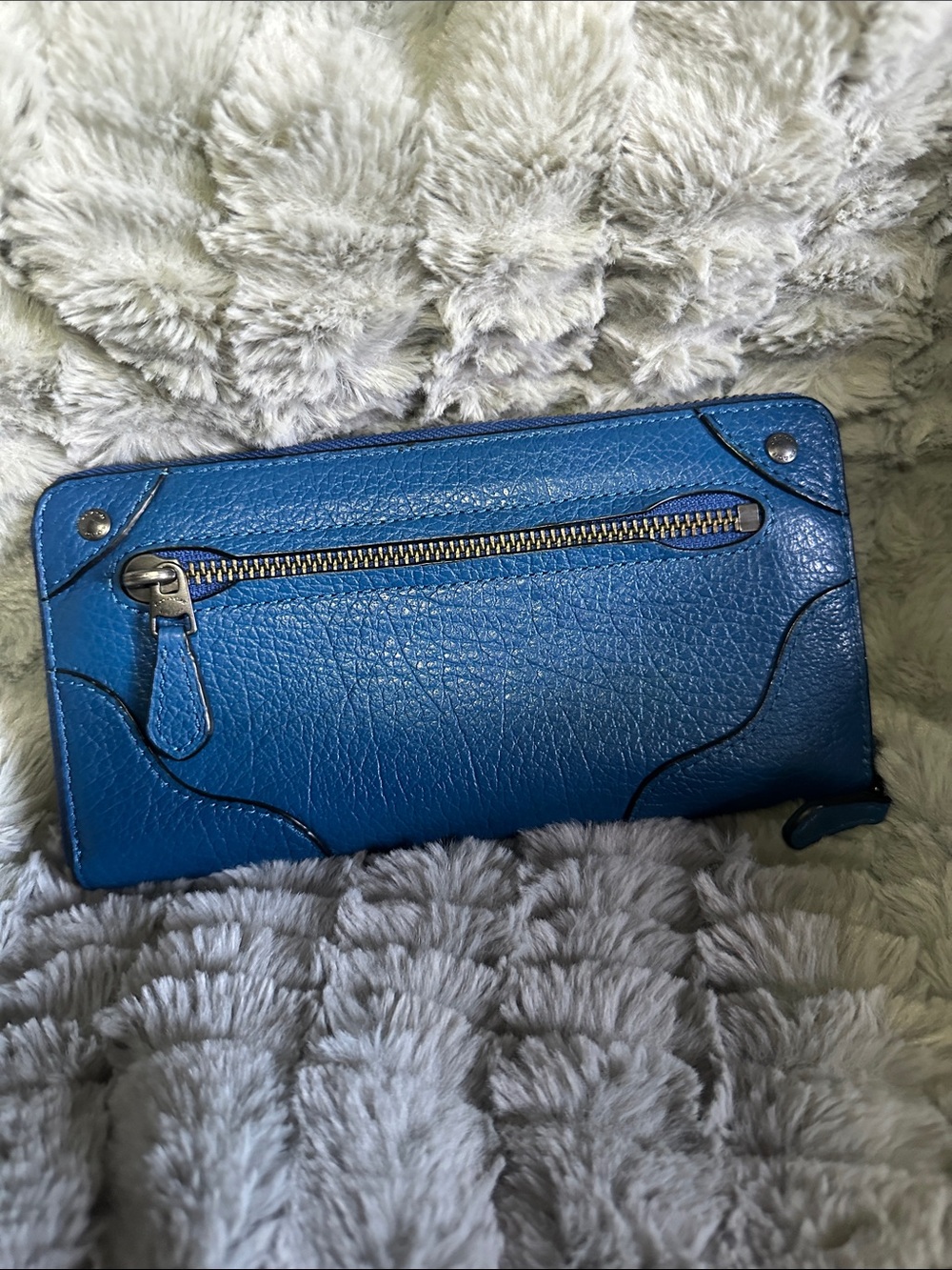 COACH Blue Pebbled Leather Zip Wallet - Picture 3 of 5